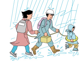 大雨の中の避難例